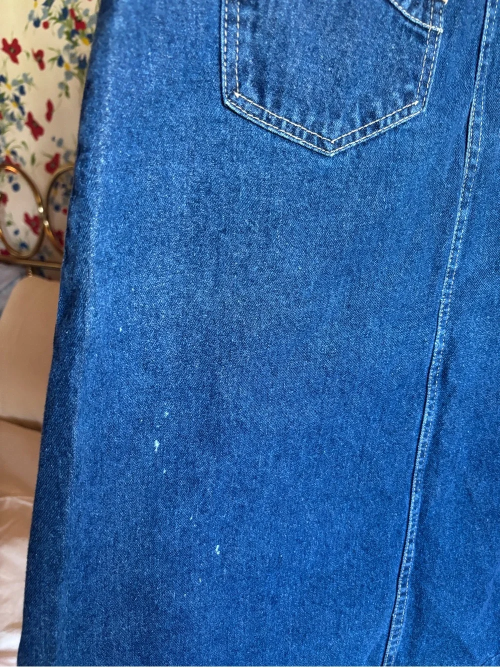 vintage 90s dark wash denim button front midi skirt fits s/m western boho euc